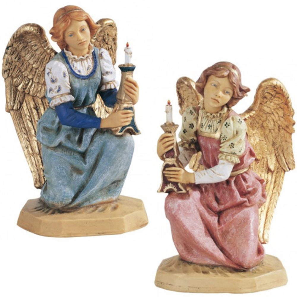 ANGELI 2-60 Angeli in ginocchio cm 52 statue per Natività in resina dipinta a mano ad effetto legno