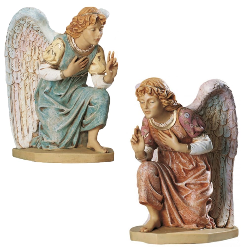 ANGELLI 1-33 Angeli in ginocchio Fontanini, set di due angeli in resina dipinta a mano per Natività