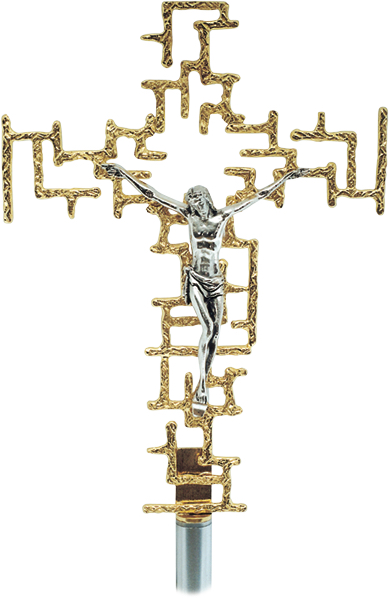 croce-astile-con-griglie-art-498 Croce astile "Moderna" Maranatha Lab in fusione di ottone dorato decorata con motivi a griglia traforata