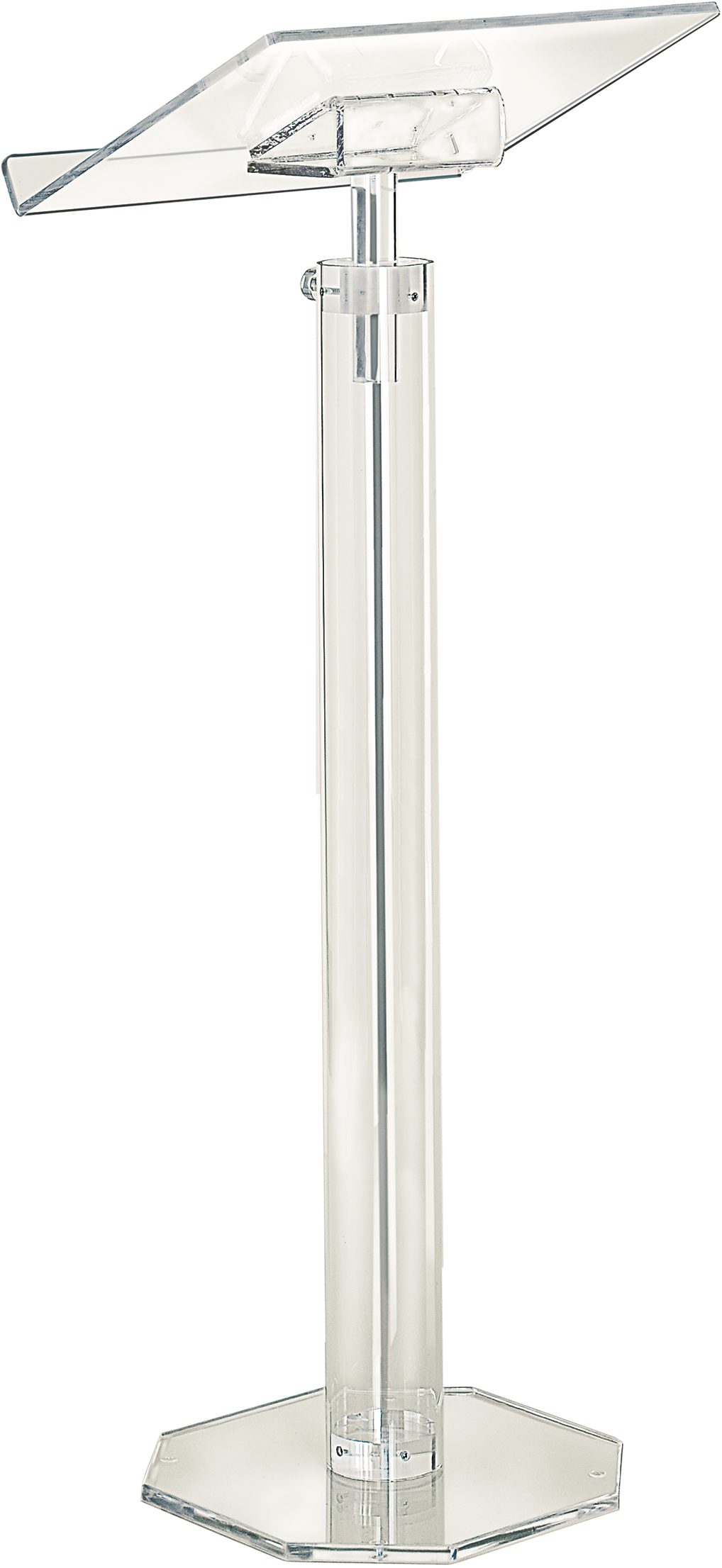leggio-in-plexiglass-art-6287 Leggio classico in plexiglass a stelo interamente ultratrasparente a base ottagonale e stelo a sezione circolare