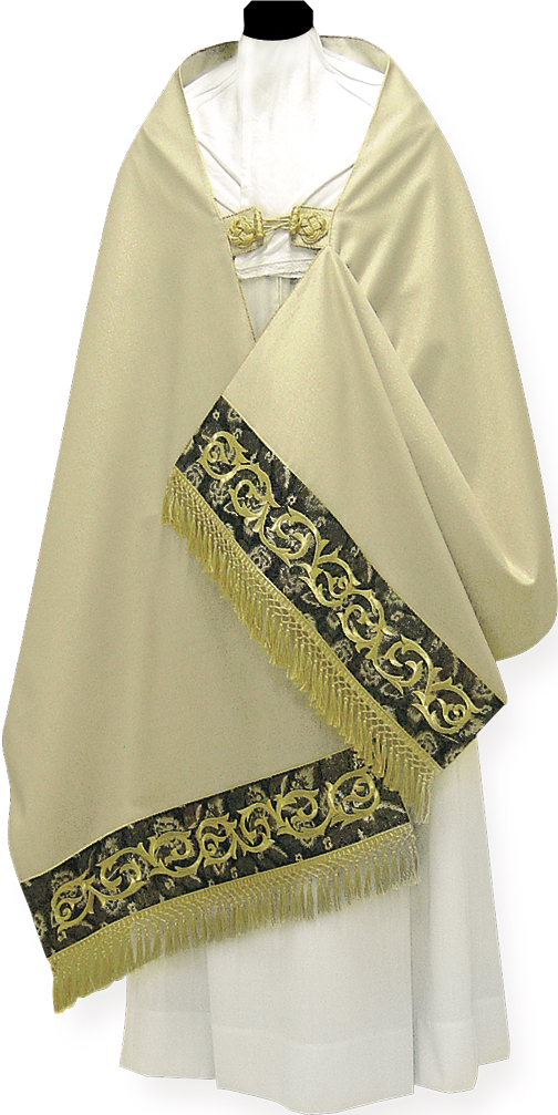 velo-omerale-in-lurex-art-4034 Velo-omerale "Damasco" Maranatha Lab in lana lurex con bordo ricamato in oro e nero e frangia in fili oro
