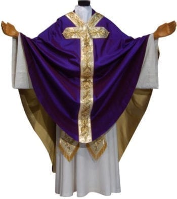 Casula taglio gotico "Fiordaliso" casula in seta impreziosita da stolone cruciforme decorato da nastro fiorito