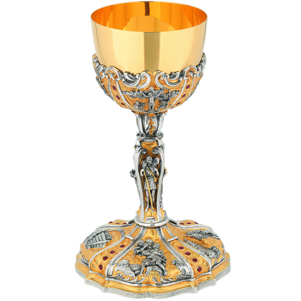 A Calice “Ezechiele” Maranatha Lab stile classico in ottone cesellato a mano con pietre incastonate