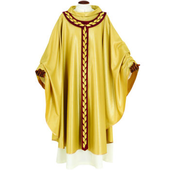 Casula “Cana” Maranatha Lab dal taglio classico confezionata in tessuto lana con pallio ricamato con motivo di ulivo