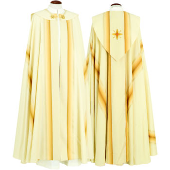 Piviale “Galilea” Maranatha Lab in tessuto misto seta decorato con ricamo diretto di simbolo cruciforme in oro