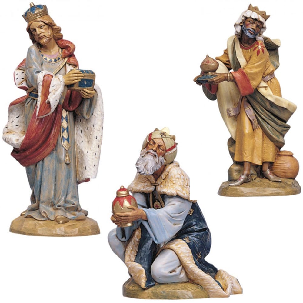 re magi 4-91 Re Magi Fontanini cm 30 set di statue per Natività in resina dipinta a mano ad effetto legno